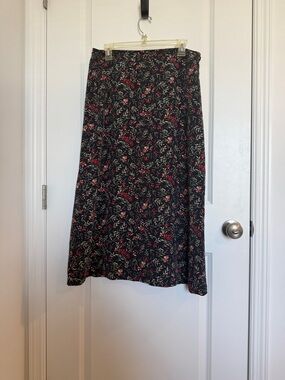 Christopher & Banks Black Midi Skirt with Red Floral Print